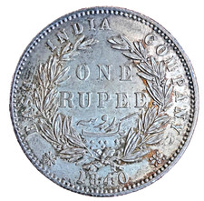 India Britannica Rupia ar 1840 qFdc --Patinata  #48