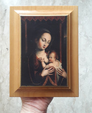 Quadro riproduzione Madonna con Bambino pittore fiammingo dipinto 18 x 13,5 cm