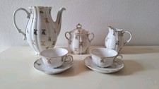 SERVIZIO CAFFÈ PORCELLANA BIANCA DISEGNI ORO VINTAGE ANNI 40 LAVENO VERBANO 7 PZ