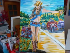 1960s hitchhiking: oil on
