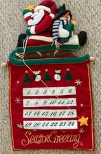 Calendario da appendere vintage Natale Avvento da parete in feltro Babbo Natale e pupazzo di neve in slitta 3D ottime condizioni