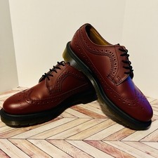Scarpe Dr Martens 3989 rosso ciliegia pelle liscia Brogue M 5 W 6 punta alare Academia