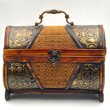 Bauletto vintage in legno vimini con maniglia e chiusura in metallo cm 23x14x17