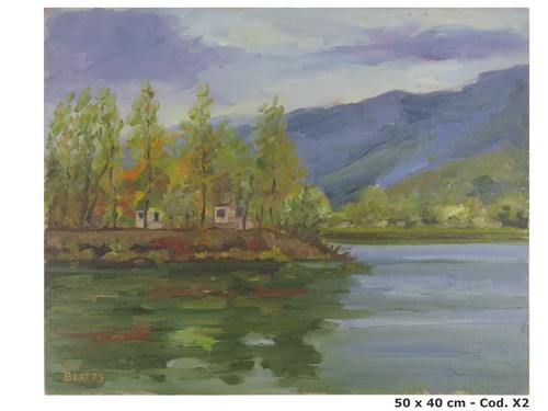 Quadro olio paesaggio lago - ad,