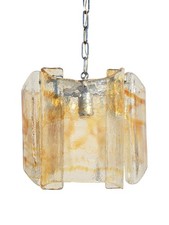 Lampadario Vetro Murano Stile Mazzega Anni 70 Modernariato Ambrato e Cromato