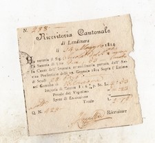 1814 STORIA POSTALE Ricevuta cantonale Lendinara Rovigo cm. 11 x 10,5