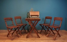 SET DA BAR BIRRA MORETTI IN LEGNO MARCHIO FUOCO PIEGHEVOLE 4 SEDIE TAVOLO