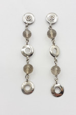 Orecchini quarzo fumè argento 925 diamanti brown ct 0,4 gioiello donna