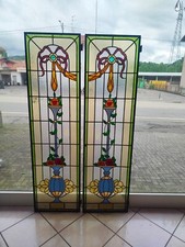 Coppia di vetrate cattedrale rilegate al piombo primo 900- H.163 cm-L.45 cm