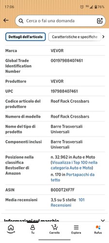 Vevor barra portatutto - vevor,