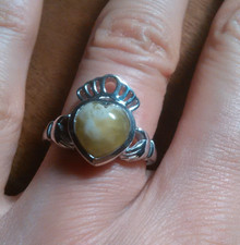 Connemara Marble Claddagh Sterling Silver Ring (Size 7)