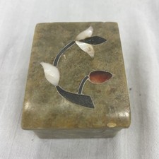 Hand Made India Rectangle Soapstone Trinket Box Mother of Pearl Inlay Vintage