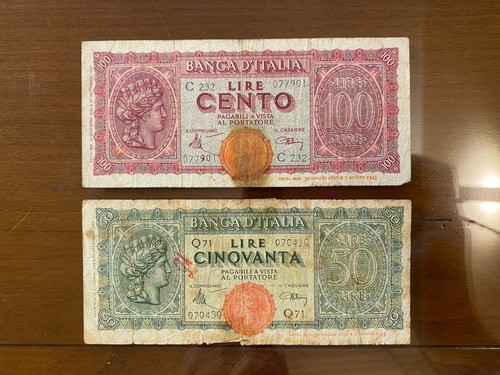 Lotto banconote 100 - 2, lire