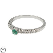 Anello in oro bianco 18 Kt 750 diamanti 0,05 ct e smeraldo 0,10 ct -40/VE-