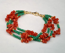 Bracciale donna corallo rosso di Sardegna vero agata verde smeraldo argento 925