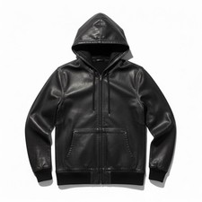 Giacca con cappuccio uomo vintage nera vera pelle | Cappuccio in pelle con zip invecchiata