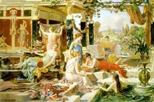 IL BAGNO ROMANO GIOVANI DONNE QUADRO BAGNO DI EMMANUEL OBERHAUSEN REPRO