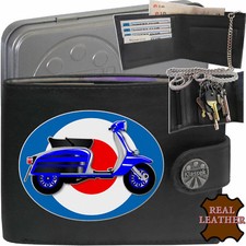 Portafoglio Scooter Vera Pelle Mod Ciclomotore Stile Retro Rockers Regalo Uomo Latta RFID 