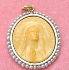 ANTICO CIONDOLO MADONNA IMMACOLATA CONCEZIONE 18K VERGINE MARIA 1900 FRANCIA VERNON
