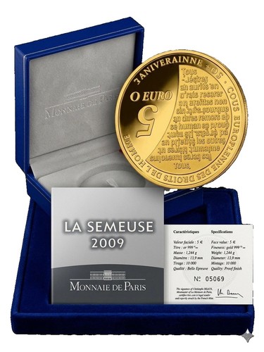 Moneda oro francia 2009 - moneda, 5€