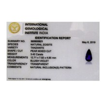 TANZANITE NATURALE 3.42 CARATI CERTIFICATA IGI