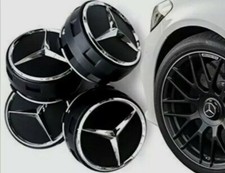 4 Tappi Coprimozzo Mercedes AMG Classe A B C CLS CLA  Cerchi in Lega 75mm NERI