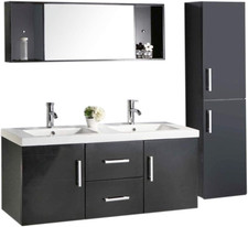 MOBILE BAGNO + COLONNA COMPLETO MODELLO MALIBU 120 CM DOPPIO LAVABO RUBINETTI IN