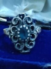 Anello con zaffiro blu in argento sterling 925, Anni 60 ( 68 AR ) Stile Impero 