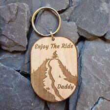 PERSONALISED HANDMADE MTB WOODEN KEYRING - MOUNTAIN BIKE ACCESSORY DADDY DAD