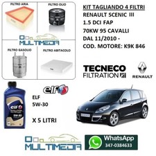 KIT TAGLIANDO 4 FILTRI OLIO ORIGINALE 5W30 RENAULT SCENIC III 1.5 DCI 95CV 70KW