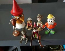 COLLECTION LOTTO 7 PUPAZZI PINOCCHIO CERAMICA LEGNO ARGENTO METALLO 