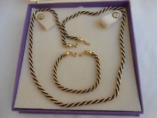 set COLLANA BRACCIALE TRIFARI metallo dorato intrecciato con filo nero 64 e 18,5