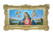 QUADRO STAMPA SU CARTA TELATA DEL SACRO CUORE DI GESU' CORNICE BAROCCA CM 96x56 
