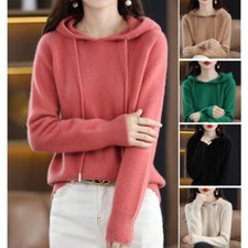 Donna Maglia Felpa con Cappuccio Simil Cashmere Pullover Maglione Sottile Intima