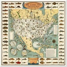 Mappa Pesca degli USA - Big Game Fish c. 1936 | Poster Stampa Arte Decorazione Vintage
