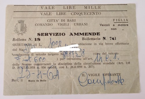 Antica multa vigili bari - antica, di