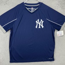 New York Yankees Maglia Camicia Uomo 2XL Blu Scollo a V Logo Cool Base Majestic NUOVO