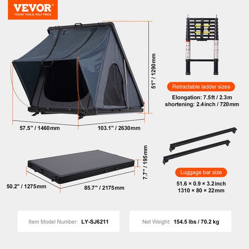 Vevor tenda tetto rigida - tenda, da