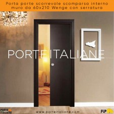 Porta porte scorrevole scomparsa interno muro da 60x210 Wenge con serratura