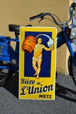 Grande Piastra Smaltata BIRRA DELL'UNIONE METZ Insegna Smaltata