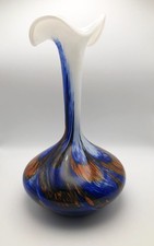 Vaso bianco blu e arancio vetro murano stile Carlo Moretti