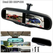 Specchio Retrovisore 4.3" LCD Doppio Schermo 4CH HD Antiriflesso Monitor Digitale+Staffa