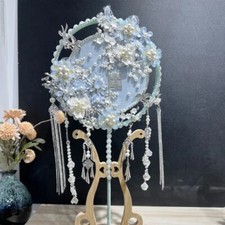 Antique Blue Wedding Bride Hand-held Fan Xiuhe Clothing Hanfu Props Party Decor