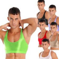 Camicetta mezza maglietta uomo lucida crop top sportiva senza maniche palestra canotta cropped