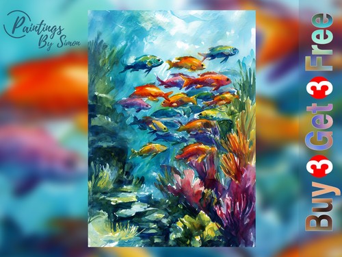 Acquerello pesce stampa - pesce, 5"x7"