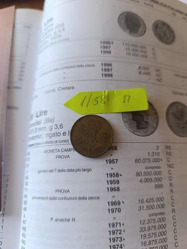 Moneta lire del - del, 1958