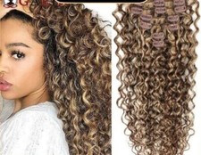 Extension Capelli Onda Acqua Clip In Capelli Umani Veri 7pz/Set Bronzato Castagna 