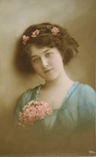 Postcard Young Girl Portrait Art Nouveau Child Dress Hairstyle Hand Colored RPPC