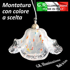 LAMPADARIO MODERNO VETRO S. BIANCO MURRINE Ø37 LAMPADA A SOSPENSIONE CUCINA Spm