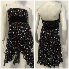 DENNY ROSE Vestito abito nero fantasia cuori e smack bianchi rossi Tg S